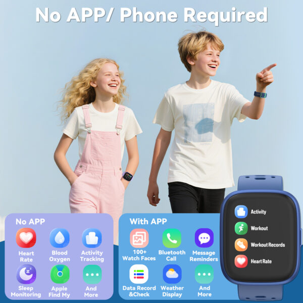 EURANS Fitness Tracker Watch Compatible with Apple Find My, No APP/Phone Required Pedometer Watches for Kids, Heart Rate Monitor Calories Step Counter Waterproof Gifts for Boys Girls Ages 5-12 - Image 2