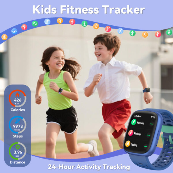 EURANS Fitness Tracker Watch Compatible with Apple Find My, No APP/Phone Required Pedometer Watches for Kids, Heart Rate Monitor Calories Step Counter Waterproof Gifts for Boys Girls Ages 5-12 - Image 4